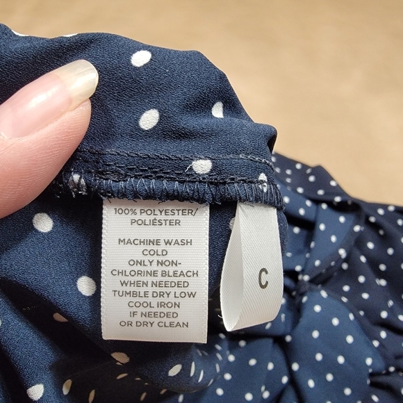 Loft Size SP Navy Blue & White Polka Dot Boatneck Blouse, Excellent Used Cond. - Picture 13 of 13